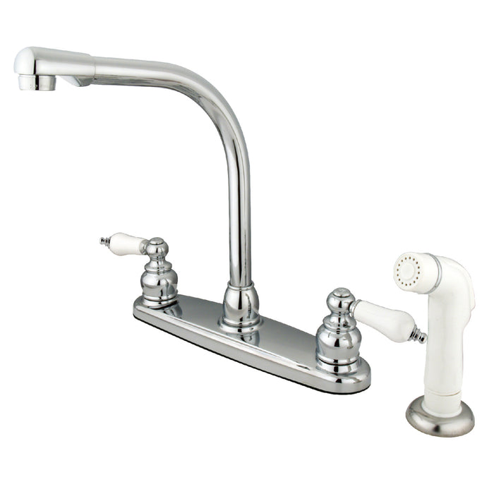 Victorian KB711 Two-Handle 4-Hole Deck Mount 8" Centerset Kitchen Faucet with Side Sprayer, Polished Chrome