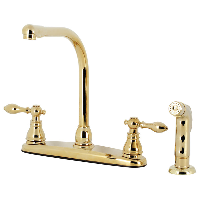 American Classic KB712ACLSP Two-Handle 4-Hole Deck Mount 8" Centerset Kitchen Faucet with Side Sprayer, Polished Brass