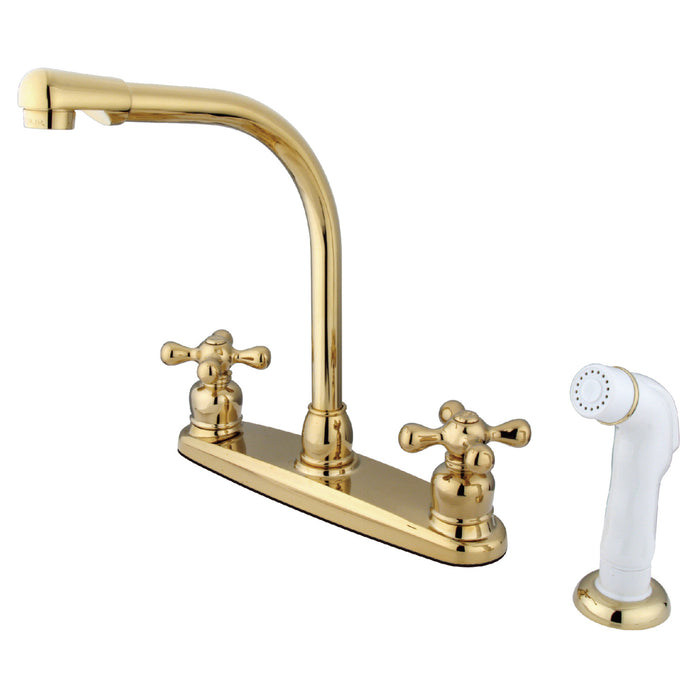Victorian KB712AX Two-Handle 4-Hole Deck Mount 8" Centerset Kitchen Faucet with Side Sprayer, Polished Brass