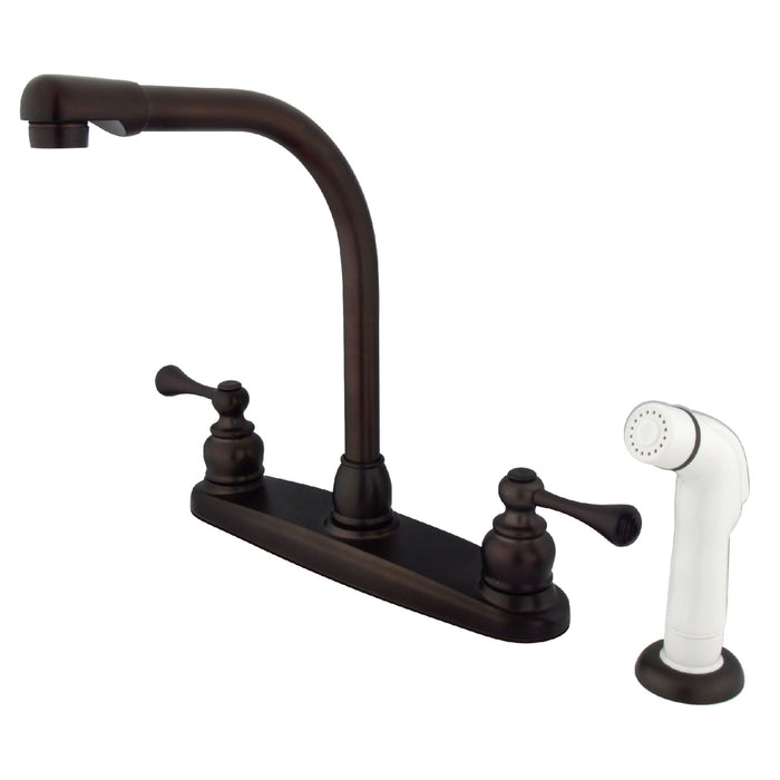 KB715BL Two-Handle 4-Hole Deck Mount 8" Centerset Kitchen Faucet with Side Sprayer, Oil Rubbed Bronze