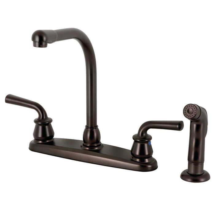Restoration KB715RXLSP Two-Handle 4-Hole Deck Mount 8" Centerset Kitchen Faucet with Side Sprayer, Oil Rubbed Bronze