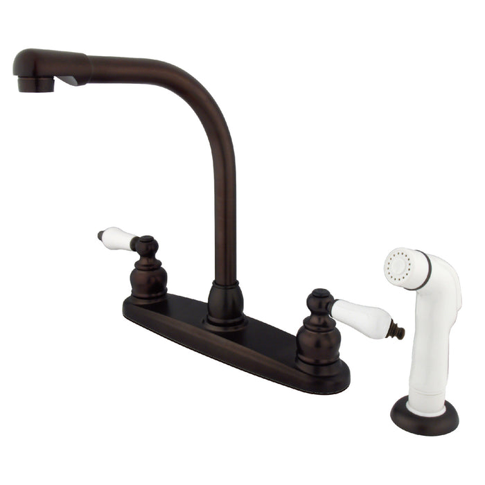 Victorian KB715 Two-Handle 4-Hole Deck Mount 8" Centerset Kitchen Faucet with Side Sprayer, Oil Rubbed Bronze