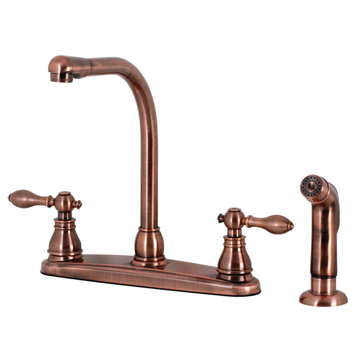 American Classic KB716ACLSP Two-Handle 4-Hole Deck Mount 8" Centerset Kitchen Faucet with Side Sprayer, Antique Copper
