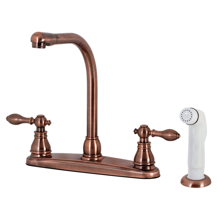 American Classic KB716ACL Two-Handle 4-Hole Deck Mount 8" Centerset Kitchen Faucet with Side Sprayer, Antique Copper