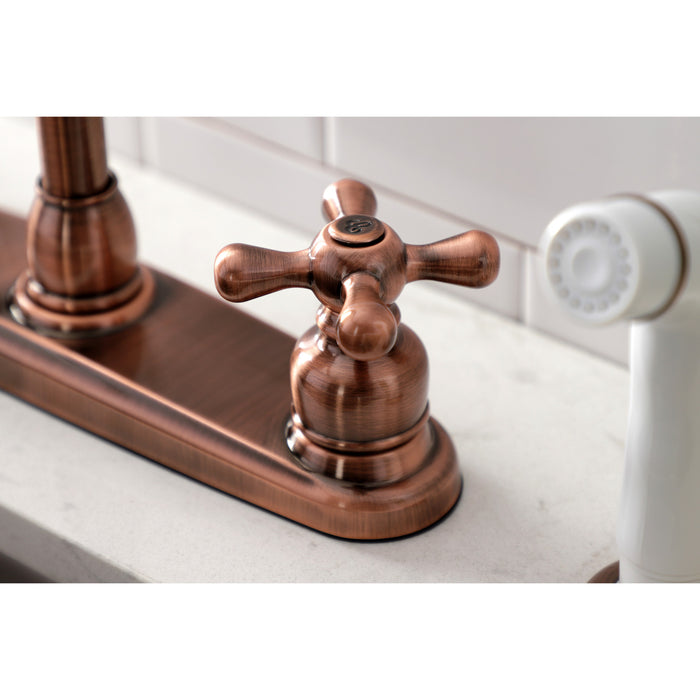 Victorian KB716AX Two-Handle 4-Hole Deck Mount 8" Centerset Kitchen Faucet with Side Sprayer, Antique Copper