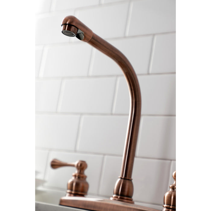 KB716BL Two-Handle 4-Hole Deck Mount 8" Centerset Kitchen Faucet with Side Sprayer, Antique Copper