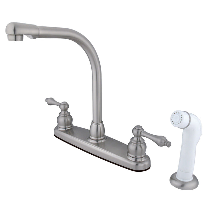 Victorian KB718AL Two-Handle 4-Hole Deck Mount 8" Centerset Kitchen Faucet with Side Sprayer, Brushed Nickel