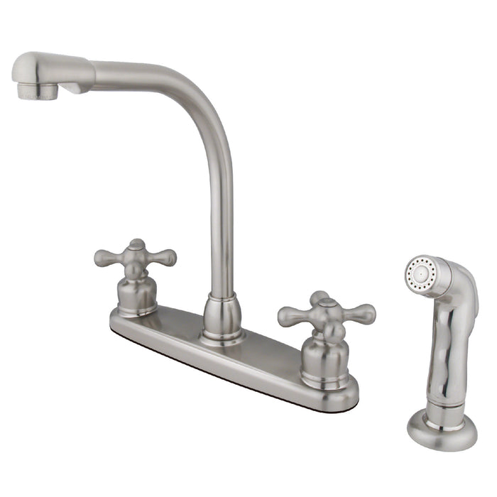 Victorian KB718AXSP Two-Handle 4-Hole Deck Mount 8" Centerset Kitchen Faucet with Side Sprayer, Brushed Nickel