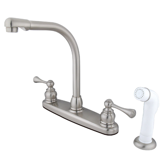 KB718BL Two-Handle 4-Hole Deck Mount 8" Centerset Kitchen Faucet with Side Sprayer, Brushed Nickel