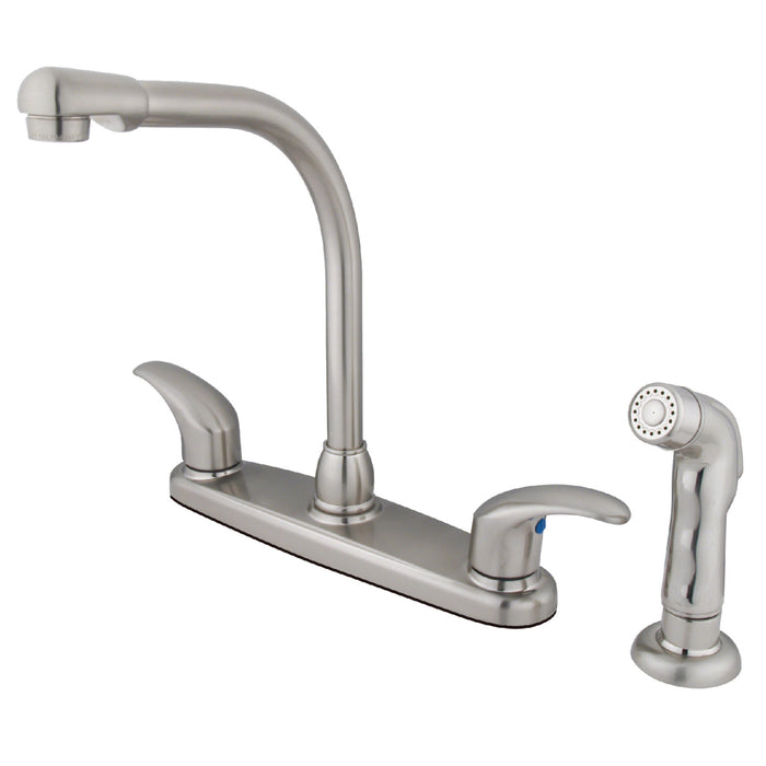 KB718LLSP Two-Handle 4-Hole Deck Mount 8" Centerset Kitchen Faucet with Side Sprayer, Brushed Nickel