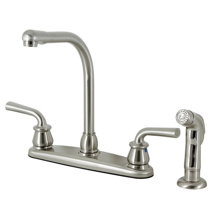 Restoration KB718RXLSP Two-Handle 4-Hole Deck Mount 8" Centerset Kitchen Faucet with Side Sprayer, Brushed Nickel
