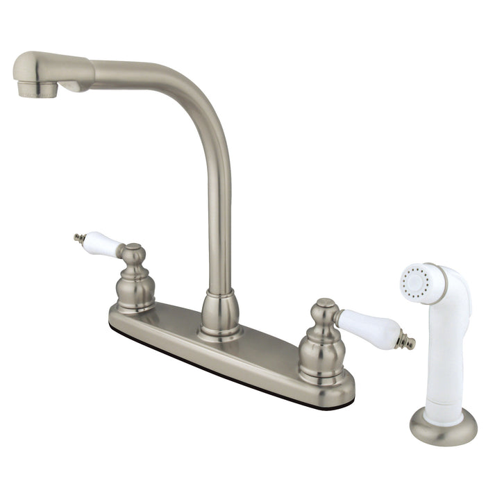 Victorian KB718 Two-Handle 4-Hole Deck Mount 8" Centerset Kitchen Faucet with Side Sprayer, Brushed Nickel