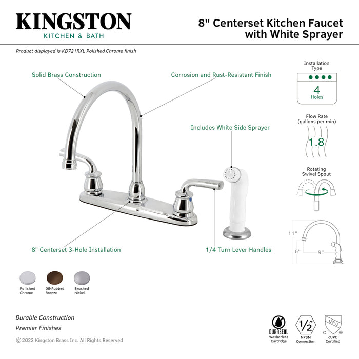 Restoration KB725RXL Two-Handle 4-Hole Deck Mount 8" Centerset Kitchen Faucet with White Sprayer, Oil Rubbed Bronze