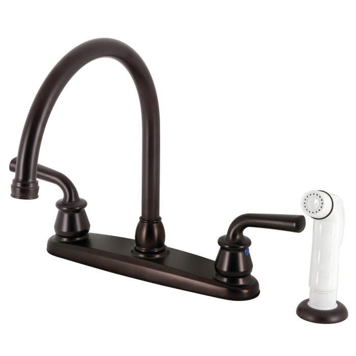Restoration KB725RXL Two-Handle 4-Hole Deck Mount 8" Centerset Kitchen Faucet with White Sprayer, Oil Rubbed Bronze