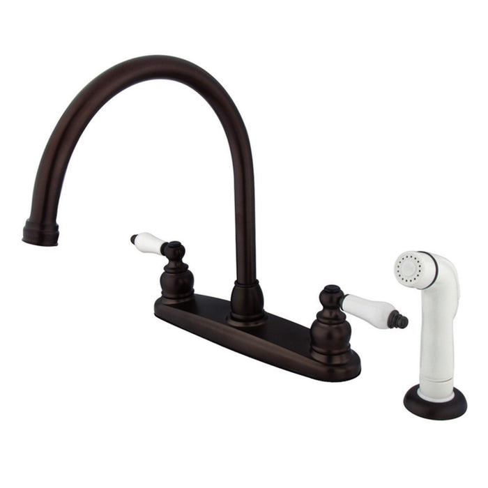 Vintage KB725 Two-Handle 4-Hole Deck Mount 8" Centerset Kitchen Faucet with Side Sprayer, Oil Rubbed Bronze