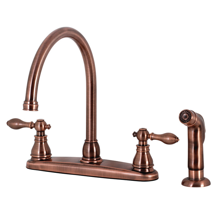 American Classic KB726ACLSP Two-Handle 4-Hole Deck Mount 8" Centerset Kitchen Faucet with Side Sprayer, Antique Copper