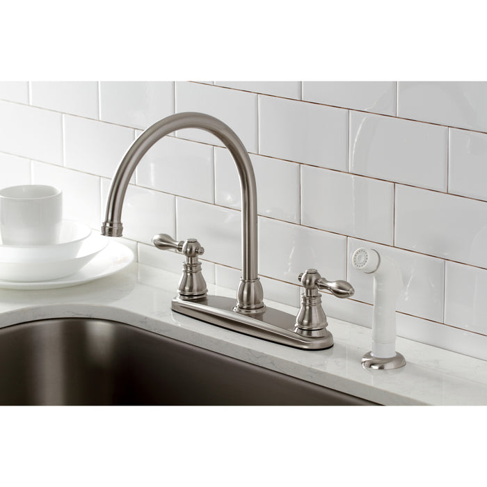 American Classic KB728ACL Two-Handle 4-Hole Deck Mount 8" Centerset Kitchen Faucet with Side Sprayer, Brushed Nickel