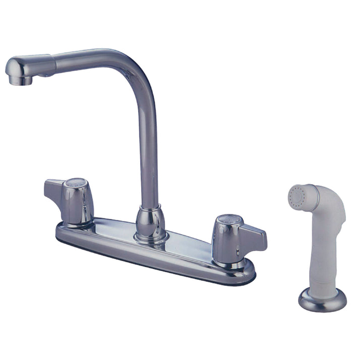 KB742 Two-Handle 4-Hole Deck Mount 8" Centerset Kitchen Faucet with Side Sprayer, Polished Chrome