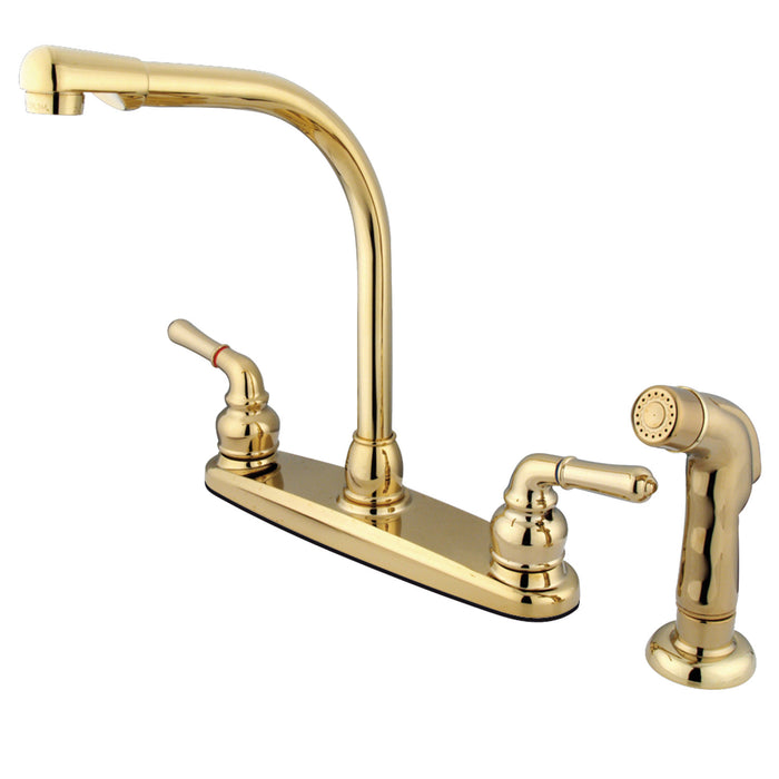 Magellan KB752SP Two-Handle 4-Hole Deck Mount 8" Centerset Kitchen Faucet with Side Sprayer, Polished Brass