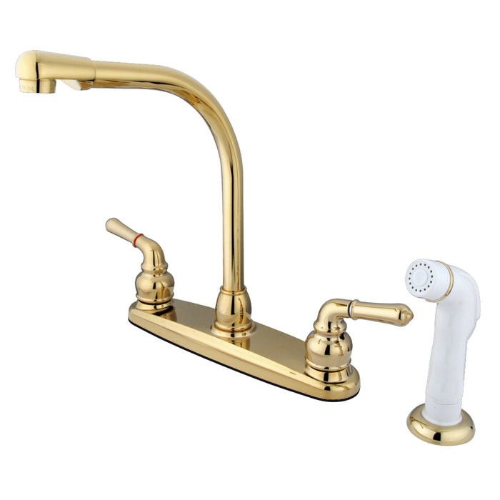 Magellan KB752 Two-Handle 4-Hole Deck Mount 8" Centerset Kitchen Faucet with Side Sprayer, Polished Brass