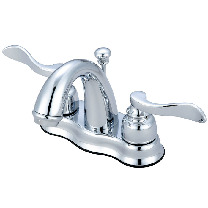 NuWave French KB7611NFL Two-Handle 3-Hole Deck Mount 4" Centerset Bathroom Faucet with Plastic Pop-Up, Polished Chrome