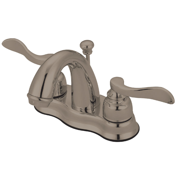 NuWave French KB7618NFL Two-Handle 3-Hole Deck Mount 4" Centerset Bathroom Faucet with Plastic Pop-Up, Brushed Nickel