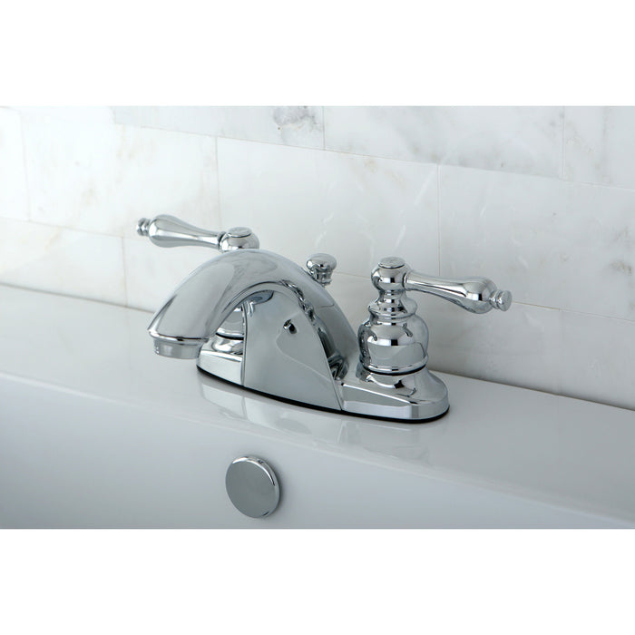 English Country KB7641AL Two-Handle 3-Hole Deck Mount 4" Centerset Bathroom Faucet with Plastic Pop-Up, Polished Chrome