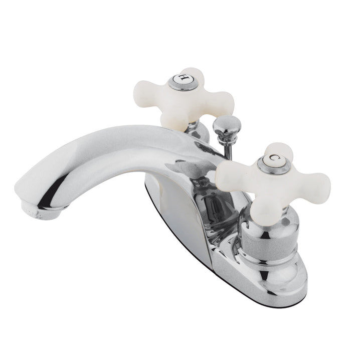 English Country KB7641PX Two-Handle 3-Hole Deck Mount 4" Centerset Bathroom Faucet with Plastic Pop-Up, Polished Chrome