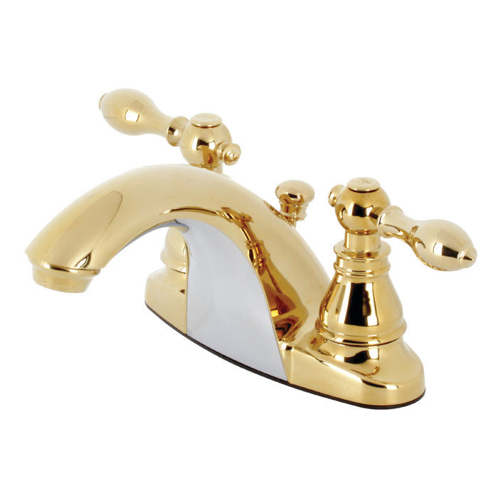 American Classic KB7642ACL Two-Handle 3-Hole Deck Mount 4" Centerset Bathroom Faucet with Plastic Pop-Up, Polished Brass
