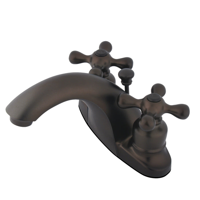 English Country KB7645AX Two-Handle 3-Hole Deck Mount 4" Centerset Bathroom Faucet with Plastic Pop-Up, Oil Rubbed Bronze