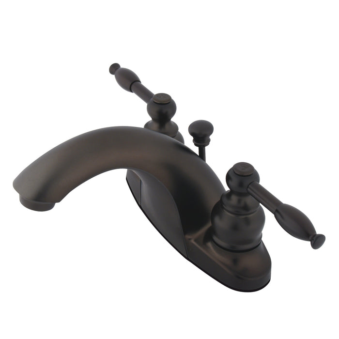 KB7645KL Two-Handle 3-Hole Deck Mount 4" Centerset Bathroom Faucet with Plastic Pop-Up, Oil Rubbed Bronze