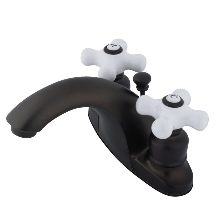 English Country KB7645PX Two-Handle 3-Hole Deck Mount 4" Centerset Bathroom Faucet with Plastic Pop-Up, Oil Rubbed Bronze