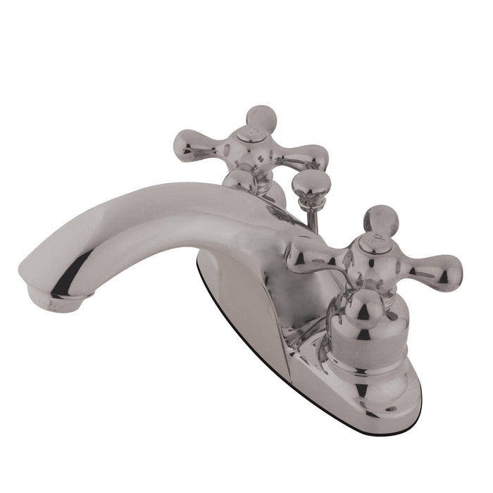 English Country KB7648AX Two-Handle 3-Hole Deck Mount 4" Centerset Bathroom Faucet with Plastic Pop-Up, Brushed Nickel