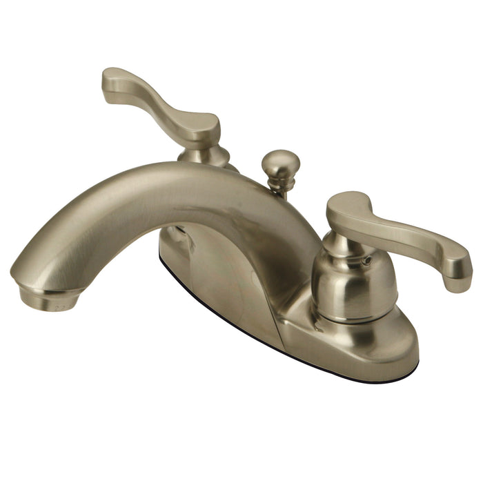 KB7648FL Two-Handle 3-Hole Deck Mount 4" Centerset Bathroom Faucet with Plastic Pop-Up, Brushed Nickel