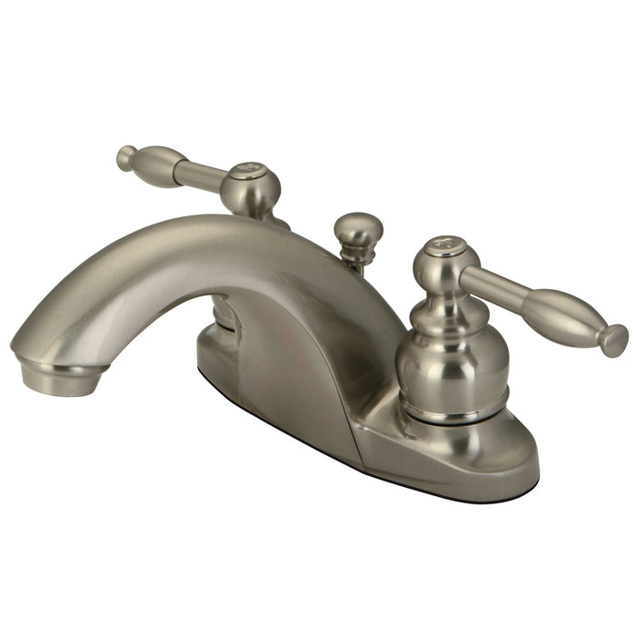 KB7648KL Two-Handle 3-Hole Deck Mount 4" Centerset Bathroom Faucet with Plastic Pop-Up, Brushed Nickel