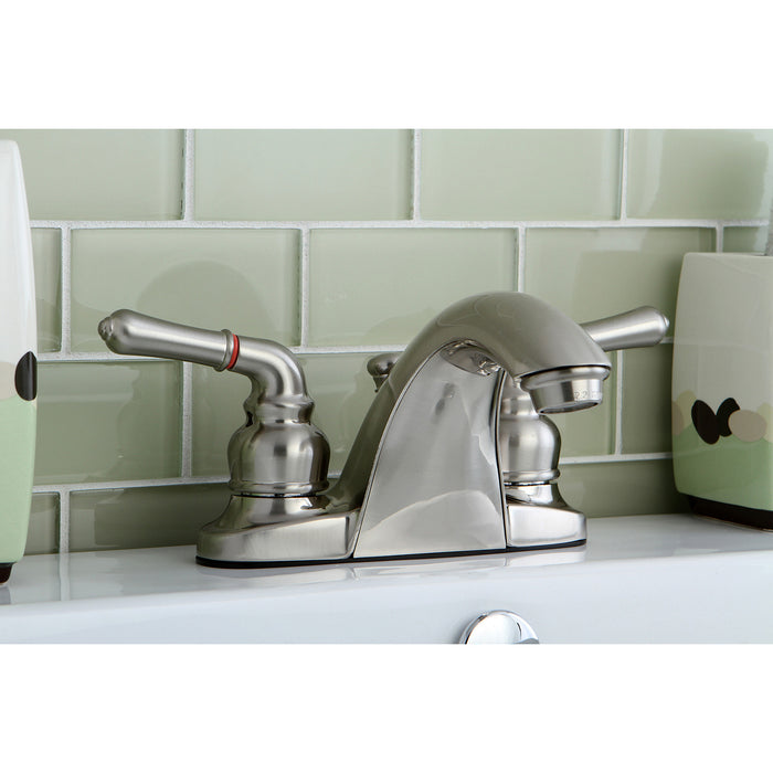 Naples KB7648NML Two-Handle 3-Hole Deck Mount 4" Centerset Bathroom Faucet with Plastic Pop-Up, Brushed Nickel