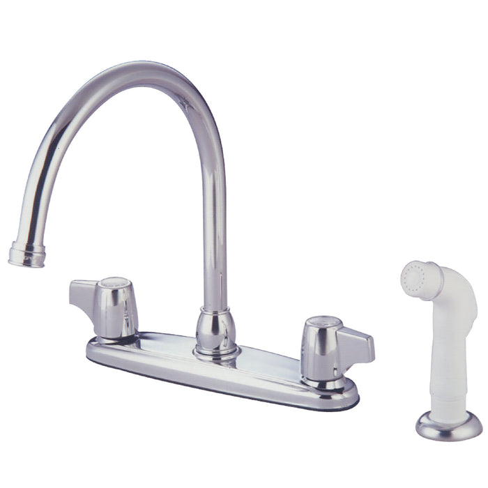 KB772 Two-Handle 4-Hole Deck Mount 8" Centerset Kitchen Faucet with Side Sprayer, Polished Chrome