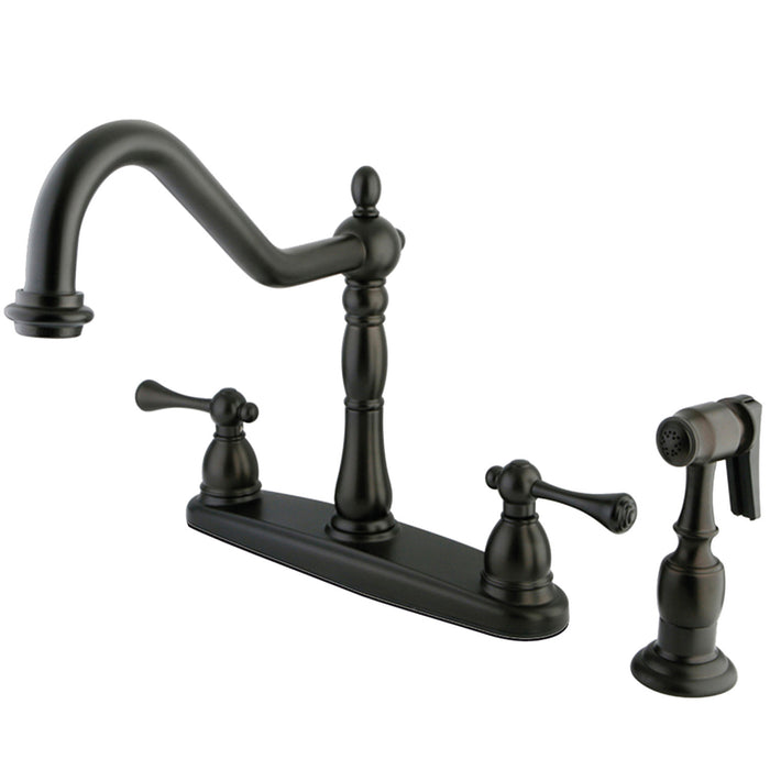English Vintage KB7755BLBS Two-Handle 4-Hole Deck Mount 8" Centerset Kitchen Faucet with Side Sprayer, Oil Rubbed Bronze