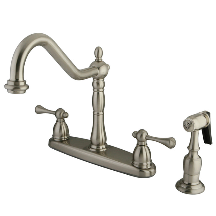 English Vintage KB7758BLBS Two-Handle 4-Hole Deck Mount 8" Centerset Kitchen Faucet with Side Sprayer, Brushed Nickel