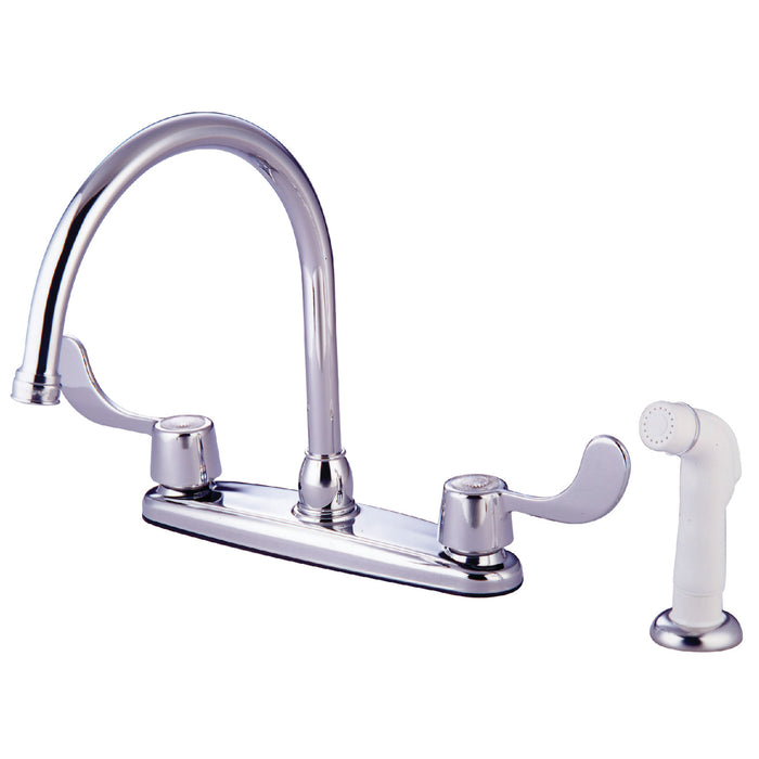 Vista KB782 Two-Handle 4-Hole Deck Mount 8" Centerset Kitchen Faucet with Side Sprayer, Polished Chrome