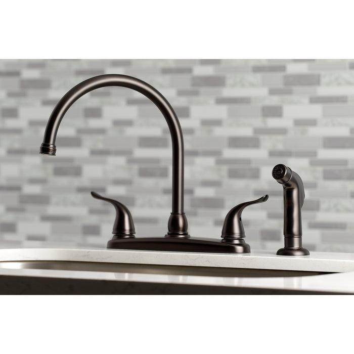 Yosemite KB795YLSP Two-Handle 4-Hole Deck Mount 8" Centerset Kitchen Faucet with Side Sprayer, Oil Rubbed Bronze