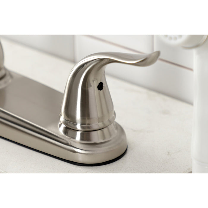 Yosemite KB798YL Two-Handle 4-Hole Deck Mount 8" Centerset Kitchen Faucet with Side Sprayer, Brushed Nickel