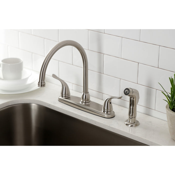 Yosemite KB798YLSP Two-Handle 4-Hole Deck Mount 8" Centerset Kitchen Faucet with Side Sprayer, Brushed Nickel