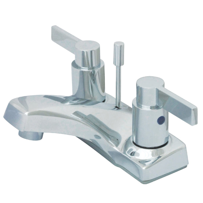 NuvoFusion KB8101NDL Two-Handle 3-Hole Deck Mount 4" Centerset Bathroom Faucet with Plastic Pop-Up, Polished Chrome
