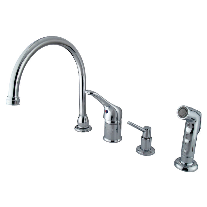 Wyndham KB811K1 Single-Handle 4-Hole Deck Mount Widespread Kitchen Faucet with Sprayer and Soap Dispenser, Polished Chrome