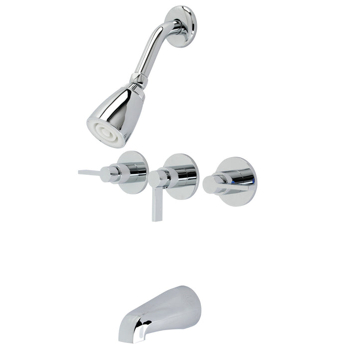 NuvoFusion KB8131NDL Three-Handle 5-Hole Wall Mount Tub and Shower Faucet, Polished Chrome