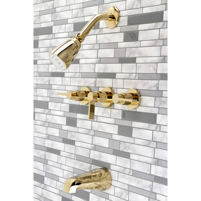 Kingston Sona KB8132NDL - NuvoFusion Triple-Handle Tub and Shower Faucet, Polished Brass