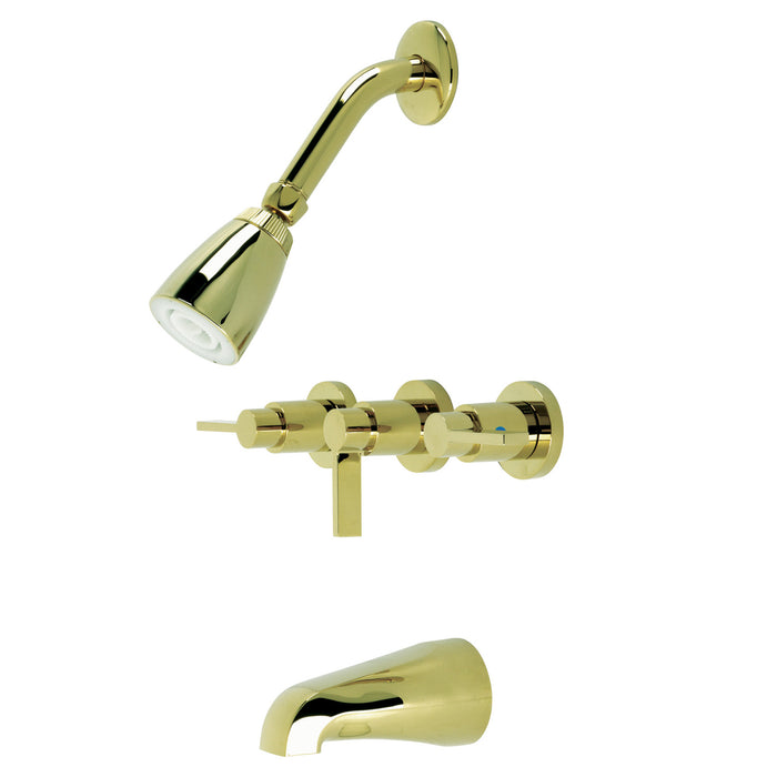Kingston Sona KB8132NDL - NuvoFusion Triple-Handle Tub and Shower Faucet, Polished Brass
