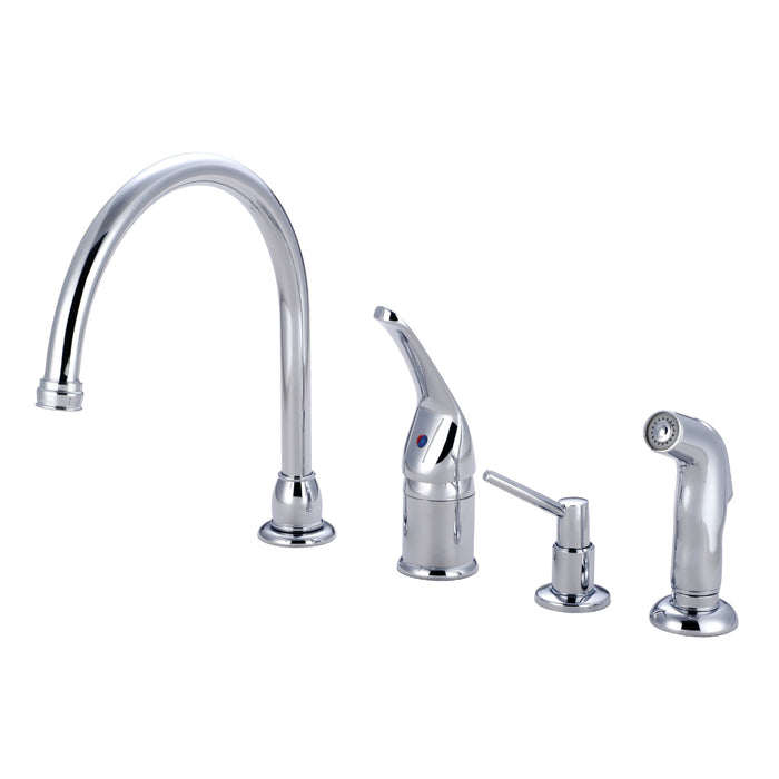 Chatham KB821K1 Single-Handle 4-Hole Deck Mount Widespread Kitchen Faucet with Sprayer and Soap Dispenser, Polished Chrome