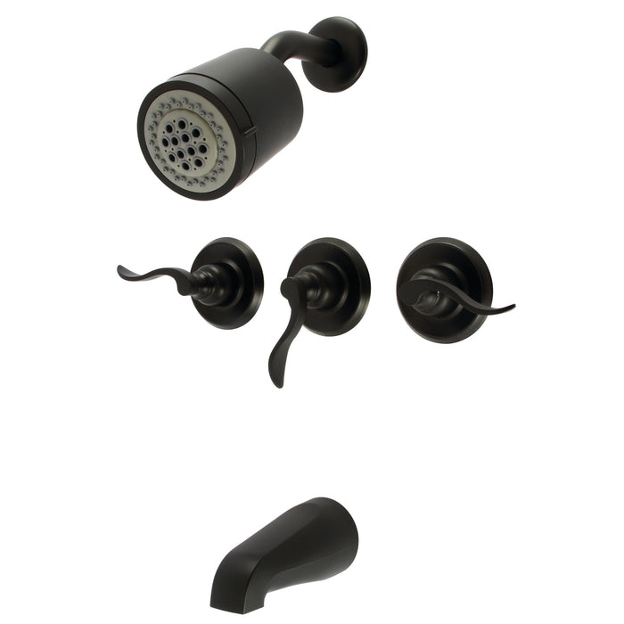 NuWave French KB8230NFL Three-Handle 5-Hole Wall Mount Tub and Shower Faucet, Matte Black